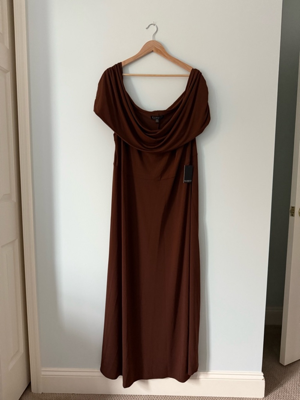 Eloquii Chocolate Brown off the shoulder Maxi Dress
